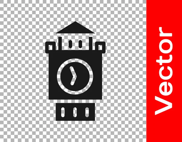 Black Big Ben torony ikon elszigetelt átlátszó háttérrel. London és az Egyesült Királyság szimbóluma. Vektor — Stock Vector