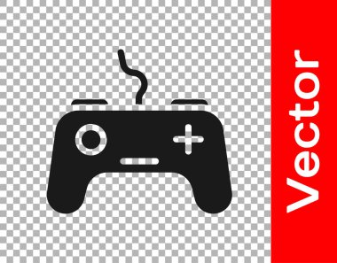 Siyah Gamepad simgesi şeffaf arkaplanda izole edildi. Oyun kontrolörü. Vektör