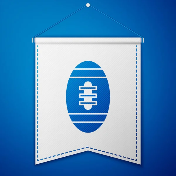Blue American Football bal pictogram geïsoleerd op blauwe achtergrond. Rugby bal icoon. Team sport spel symbool. Witte wimpelsjabloon. Vector — Stockvector