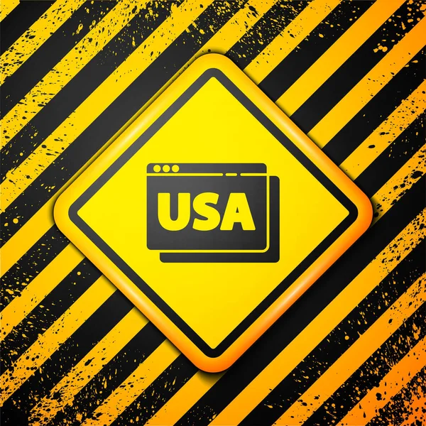 Black USA Etats-Unis d'Amérique sur l'icône du navigateur isolé sur fond jaune. Panneau d'avertissement. Vecteur — Image vectorielle