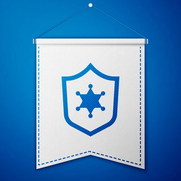 Μπλε Αστυνομικό σήμα εικόνα απομονώνονται σε μπλε φόντο. Το σήμα του σερίφη. Λευκό υπόδειγμα σημαία. Διάνυσμα — Διανυσματικό Αρχείο