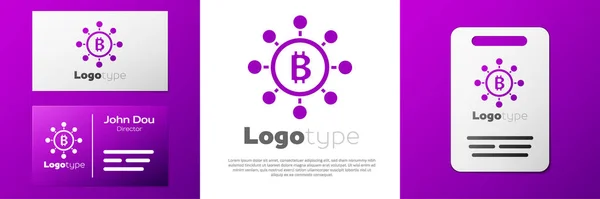 Logotyp Blockchain-Technologie Bitcoin-Symbol isoliert auf weißem Hintergrund. Abstraktes Geschäft mit geometrischen Blockketten-Netzwerktechnologien. Logo-Design-Vorlage Element. Vektor — Stockvektor