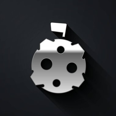 Siyah arkaplanda izole edilmiş bayrak simgesi olan Gümüş Ay. Uzun gölge tarzı. Vektör