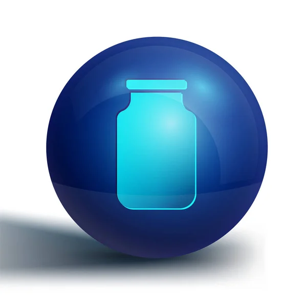 Tarro de vidrio azul con icono de tapón de rosca aislado sobre fondo blanco. Botón círculo azul. Vector — Vector de stock