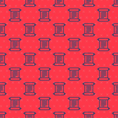 Mavi çizgi KHK, kağıt, parşömen, kaydırma simgesi kırmızı arkaplanda izole edilmiş pürüzsüz desen. Vektör