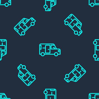 Yeşil çizgi Minibus simgesi mavi arkaplandaki kusursuz deseni izole etti. Vektör