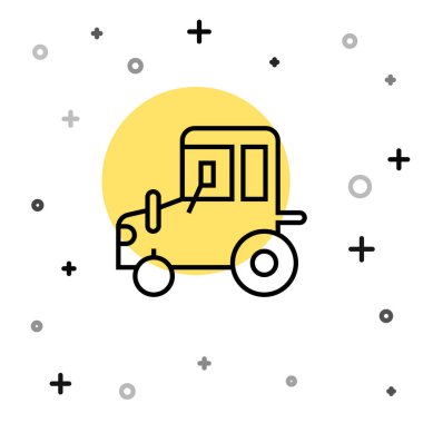 Siyah çizgi traktör simgesi beyaz arkaplanda izole edildi. Rastgele dinamik şekiller. Vektör