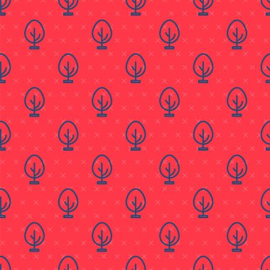 Mavi çizgi ağaç simgesi kırmızı arkaplanda izole edilmiş pürüzsüz desen. Orman sembolü. Vektör
