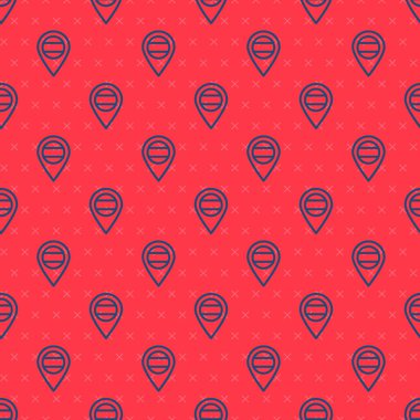 Mavi çizgi konumu Rusya ikonu kırmızı arkaplanda pürüzsüz desen izole etti. Navigasyon, işaret, konum, harita, GPS, yön, yer, pusula, arama konsepti. Vektör