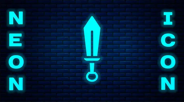 Glödande neon svärd leksak ikon isolerad på tegel vägg bakgrund. Vektor — Stock vektor
