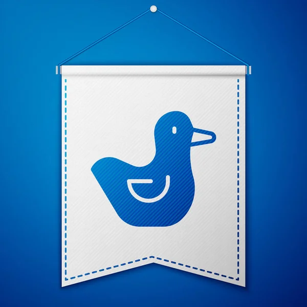 Icône canard en caoutchouc bleu isolé sur fond bleu. Modèle de fanion blanc. Vecteur — Image vectorielle