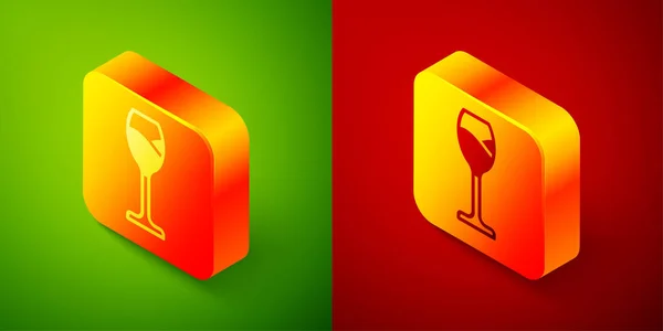 Isometric Wine glass icon isolated on green and red background. Wineglass icon. Goblet symbol. Glassware sign. Happy Easter. Square button. Vector — Stock Vector