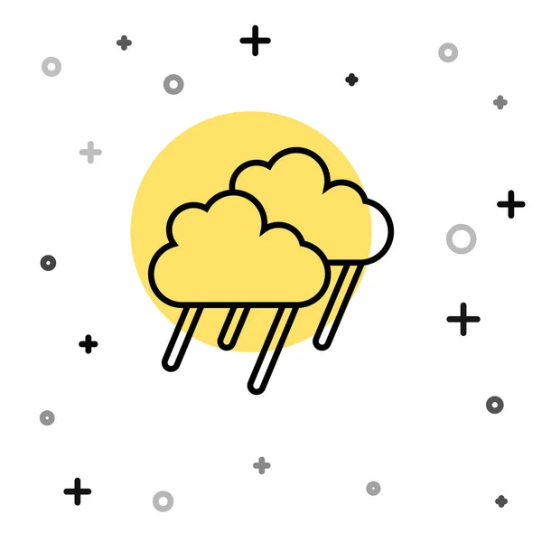 Linea nera Nuvola con icona pioggia isolata su sfondo bianco. Pioggia precipitazioni nuvolose con gocce di pioggia. Forme dinamiche casuali. Vettore — Vettoriale Stock