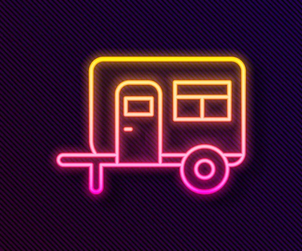 Świecąca neon linia Rv Camping przyczepa ikona izolowana na czarnym tle. Podróż domek mobilny, przyczepa kempingowa, kamper domowy na podróż. Wektor — Wektor stockowy