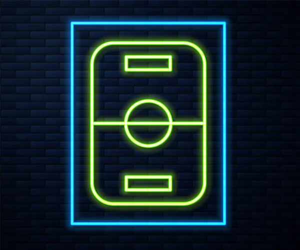 Gloeiende neon lijn Hockey tafel pictogram geïsoleerd op baksteen muur achtergrond. Vector — Stockvector