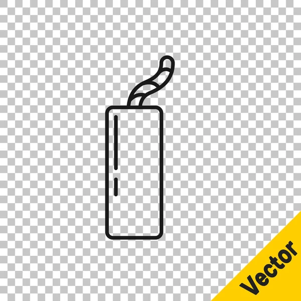 Línea negra Detonar dinamita bomba palo y reloj temporizador icono aislado sobre fondo transparente. Bomba de tiempo - concepto de peligro de explosión. Vector — Vector de stock