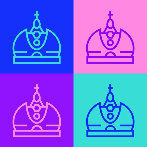 Pop-Art-Linie King Crown Symbol isoliert auf farbigem Hintergrund. Vektor — Stockvektor