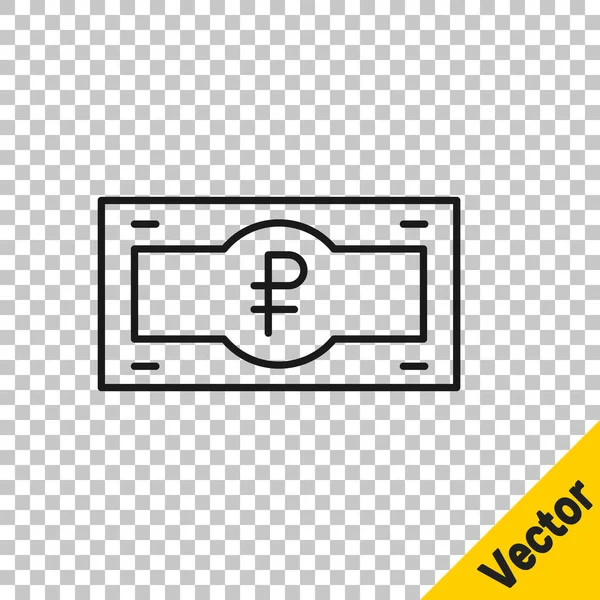Schwarzer Strich Symbol der russischen Rubel-Banknote isoliert auf transparentem Hintergrund. Vektor — Stockvektor