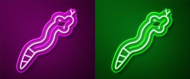 Parlayan neon çizgisi Yılan simgesi mor ve yeşil arkaplanda izole edildi. Vektör