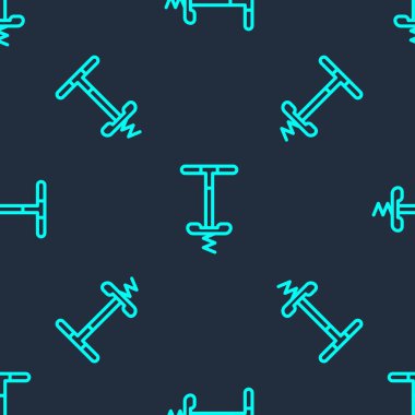 Yeşil çizgi Pogo zıplayan oyuncak ikonu mavi arka planda izole edilmiş pürüzsüz desen. Vektör