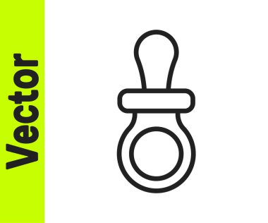 Siyah çizgi bebek emziği simgesi beyaz arkaplanda izole edildi. Çocuk oyuncağı. Vektör