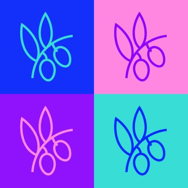 Pop sanat çizgisi zeytin dalı simgesi renk arkaplanında izole edildi. Vektör