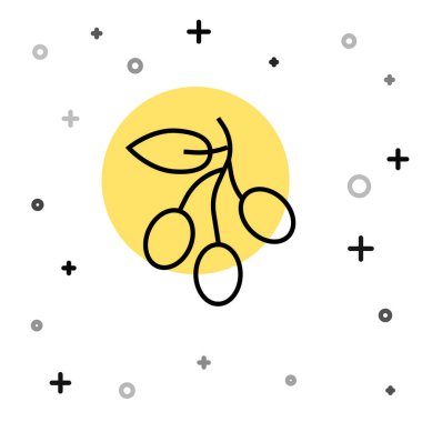 Beyaz arkaplanda siyah zeytin dalı simgesi izole edildi. Rastgele dinamik şekiller. Vektör