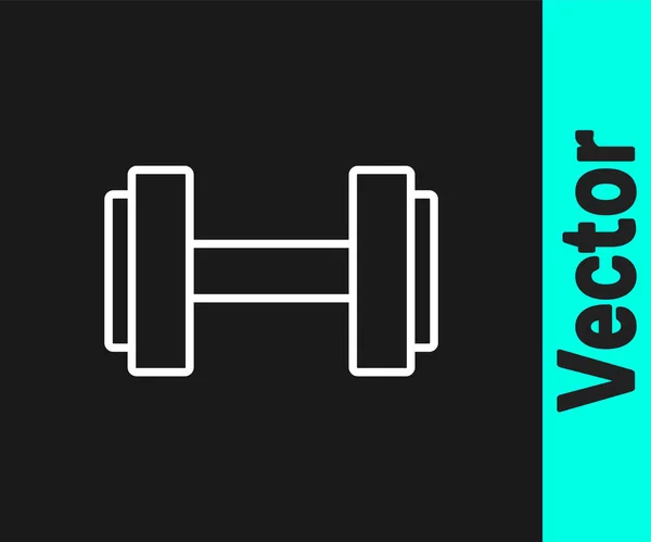 White line Dumbbell icon isolated on black background. Muscle lifting icon, fitness barbell, gym, sports equipment, exercise bumbbell. Vector — Stock Vector