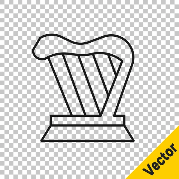 Icono de arpa de línea negra aislado sobre fondo transparente. Instrumento de música clásica, elemento acústico de cuerda orhestra. Vector — Vector de stock