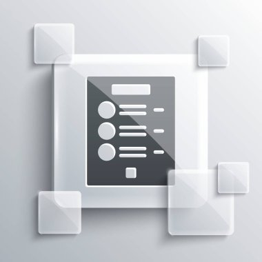 Gri kahve menüsü simgesi gri arkaplanda izole edilmiş. Kafe, restoran, kafe için bir menü tasarla. Kare cam paneller. Vektör İllüstrasyonu