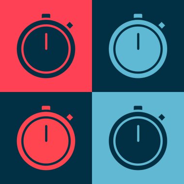 Pop Art Stopwatch simgesi renk arkaplanında izole edildi. Zaman göstergesi. Kronometre işareti. Vektör İllüstrasyonu
