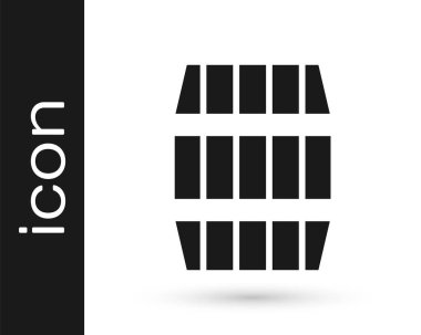 Gri tahta varil ikonu beyaz arka planda izole edildi. Alkol fıçısı, içki kabı, bira için tahta fıçı, viski, şarap. Vektör İllüstrasyonu