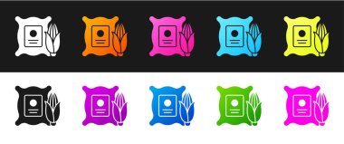 Çuval ikonundaki mısır siyah beyaz arkaplanda izole edilsin. Çadır bezi torbasında mısır. Çiftçi pazarı. Vektör İllüstrasyonu