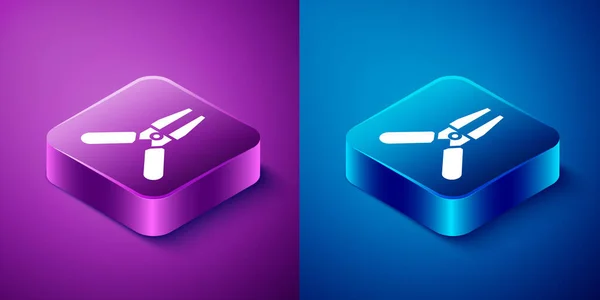 Isometric Car battery jumper power cable icon isolated on blue and purple background. Square button. Vector Illustration — Stock Vector