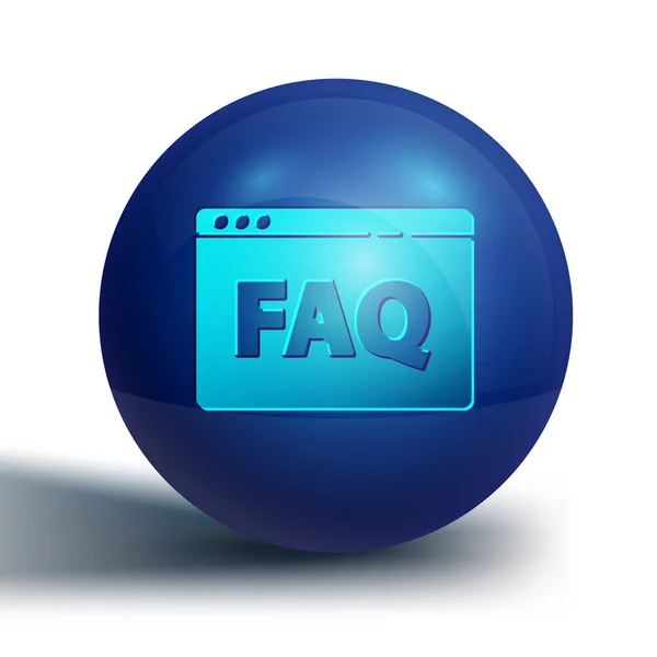 Blue Browser FAQ icono aislado sobre fondo blanco. Protocolo de comunicación por Internet. Botón círculo azul. Ilustración vectorial — Vector de stock