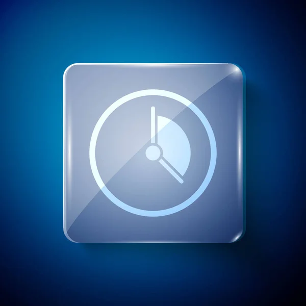 Icono de gestión del tiempo en blanco aislado sobre fondo azul. Señal de reloj. Símbolo de productividad. Paneles cuadrados de vidrio. Ilustración vectorial — Archivo Imágenes Vectoriales