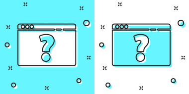 Yeşil ve beyaz arkaplanda soru işareti simgesi olan siyah çizgi tarayıcısı. İnternet iletişim protokolü. Rastgele dinamik şekiller. Vektör İllüstrasyonu