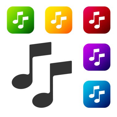 Siyah Müzik, beyaz arkaplanda izole edilmiş ton simgesi. Renkli kare düğmelerle simgeleri ayarla. Vektör İllüstrasyonu