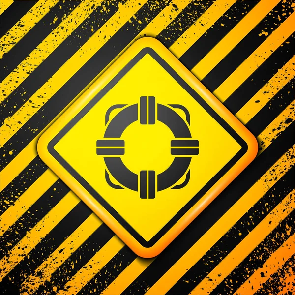 Ícone Lifebuoy preto isolado no fundo amarelo. Símbolo do cinto de salvação. Sinal de aviso. Ilustração vetorial —  Vetores de Stock