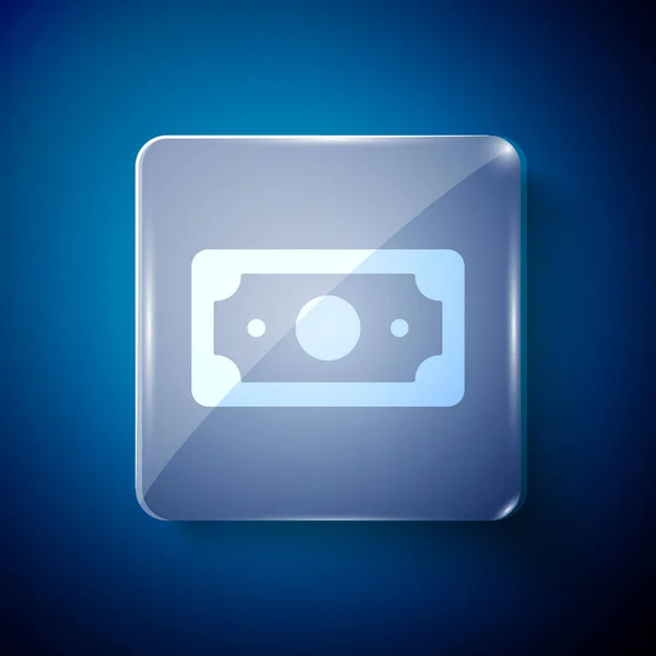 White Stacks papper pengar kassa ikon isolerad på blå bakgrund. Pengasedlar staplar. Räkna valuta. Fyrkantiga glasskivor. Vektor Illustration — Stock vektor