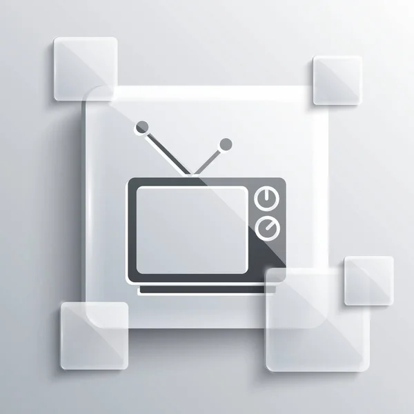 Graues Retro-TV-Symbol isoliert auf grauem Hintergrund. Fernsehzeichen. Quadratische Glasscheiben. Vektorillustration — Stockvektor