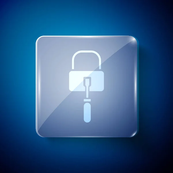 Λευκές κλειδαριές ή κλειδαριές για το εικονίδιο κλειδώματος που απομονώνεται σε μπλε φόντο. Τετράγωνα γυάλινα πάνελ. Εικονογράφηση διανύσματος — Διανυσματικό Αρχείο