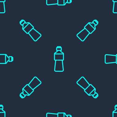 Yeşil çizgili bir şişe su ikonu mavi arka planda izole edilmiş pürüzsüz desen. Soda su içme tabelası. Vektör İllüstrasyonu.