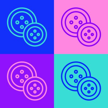 Renk arkaplanında izole edilmiş kıyafet simgesi için pop sanat eseri dikiş düğmesi. Giysi düğmesi. Vektör İllüstrasyonu.