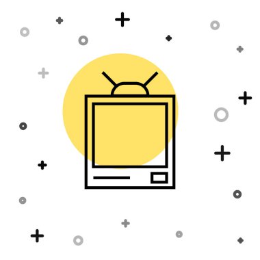 Siyah çizgi Retro TV simgesi beyaz arkaplanda izole edildi. Televizyon tabelası. Rastgele dinamik şekiller. Vektör İllüstrasyonu.