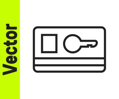 Beyaz arkaplanda siyah çizgi anahtar kartı simgesi izole edildi. Vektör İllüstrasyonu.