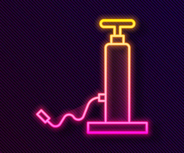 Leuchtende Neon Linie Auto Luftpumpe Symbol Isoliert Auf Schwarzem Hintergrund — Stockvektor