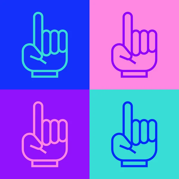 Pop Art Line Number One Fan Hand Glove Finger Raised — Stock Vector