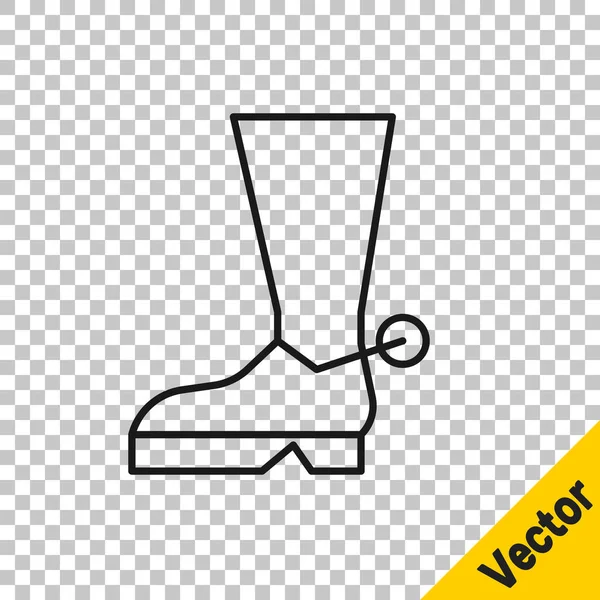 Schwarze Linie Cowboy Boot Symbol Isoliert Auf Transparentem Hintergrund Vektorillustration — Stockvektor
