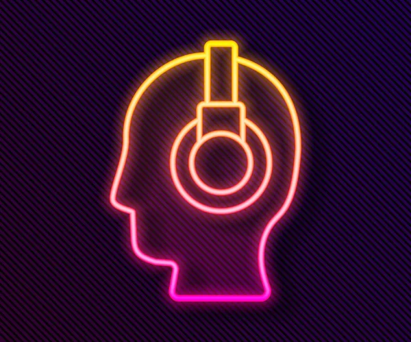 Świecący Neon Linii Man Ikoną Słuchawkową Izolowane Czarnym Tle Operator — Wektor stockowy